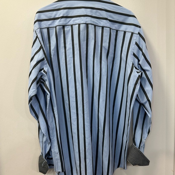 Bugatchi Men Large LS Dress Shirt Blue Stripped - Picture 2 of 7